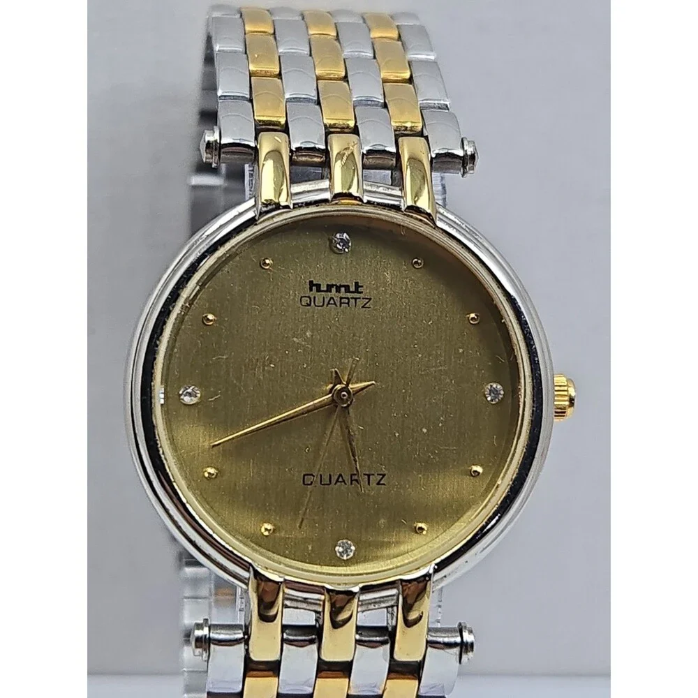 Vintage HMT Swarna Quartz Gold Silver Two Tone Gold 31mm Watch New Battery